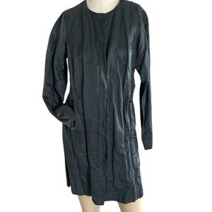 Eileen Fischer blue steel satin metallic, long sleeve duster jacket Petite SM